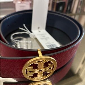 Tory Burch Red and blue Leather Belt Buckle reversible dark blue and red
